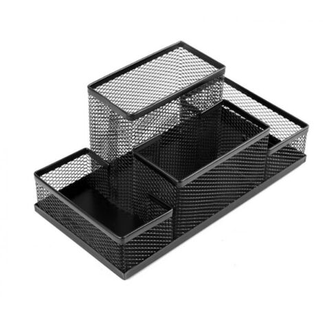 Organiseur de bureau, Pot à Crayons en Métal, Étagère de Bureau avec Porte-notes en Maille, 205 x 105 x 100 mm, Multifonctionnel Organisateur de Bureau, Accessoire de Rangement pour Bureau Noir