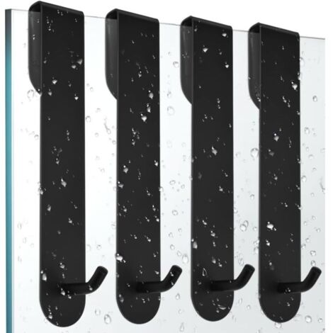 4 PCS Crochet Douche Inox Porte Serviette Salle de Bain Inox Crochet pour Paroi de Douche Crochets pour Serviettes de Bain Porte Accroche Torchon Cuisine Noir Porte Manteau Porte sans Percage (1/5)