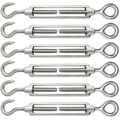 6 Pièces Tendeur Cable M6 Tendeur Cable Inox 304 Réglable Crochet de Ridoir et Oeil pour Tendeur de Fil Cable Acier Corde Crochet Tendeur Accessoires (1/5)