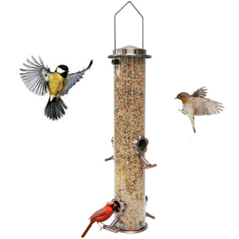 Mangeoire à oiseaux à suspendre à l'extérieur - 6 ports - En aluminium - Finition noire brossée - 35,6 cm - 6 ports (graines non incluses) (1/4)