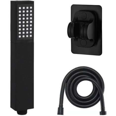 Pommeau de douche, kit de pomme de douche haute pression avec flexible de douche et support, noir (1/5)