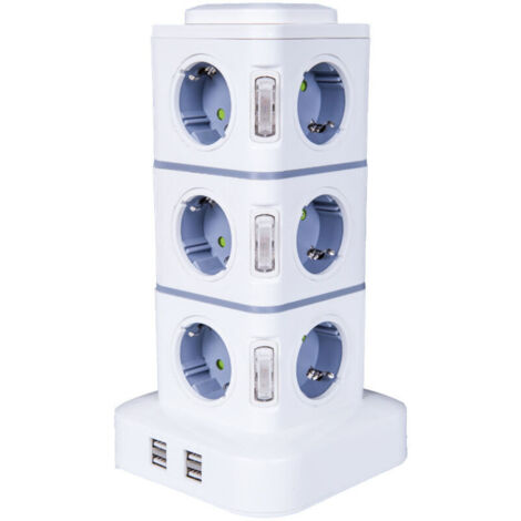 – Multiprise électrique verticale 12 prises 2500W – 4 ports USB – Protection contre surtensions – Rallonge 3M pour bureau et maison (1/5)
