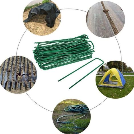 Bardusch-50pcs Piquets de Fixation pour Jardin, Pelouse Agrafes en Forme de U pour Bâche Anti-Mauvaises Herbes, Galvanisés à Chaud (150 mm de Hauteur) (1/5)