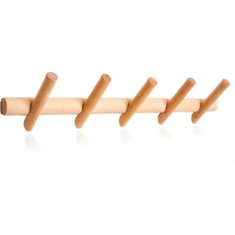 Bardusch-Porte-manteau mural en bois, design moderne et unique. Porte-manteau ou Porte-serviettes - 5 crochets pour suspendre chapeaux, manteaux, sacs à main et toutes sortes de vêtements. (1/5)