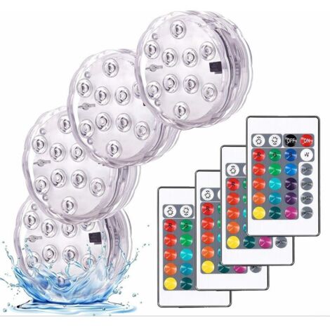 Bardusch-Éclairage pour plan d'eau Lumières Paysage Coloré Décoratives Éclairage LED Étanche Lot de 4 lampes multicolores RGB submersibles avec télécommandes, idéal pour Aquarium Baignoire Piscine (1/5)