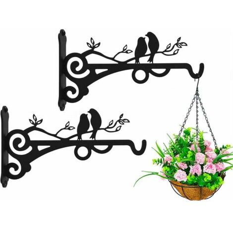 Bardusch-Lot de 2 supports de panier à suspendre pour poteaux en béton, grands supports de plantes pour extérieur et intérieur, crochets de fixation murale pour cadeaux de jardin en métal
