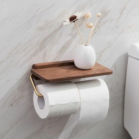 Bardusch-Porte-Rouleau de Papier Toilette Porte-Serviettes en Papier Toilette Mural sans poinçon boîte de Papier Toilette téléphone Portable Porte-Papier Toilette Support Bois (1/5)