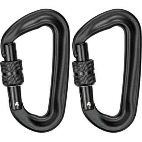 Bardusch-2Pcs Mousqueton Escalade 12KN (1200KG) Robustes Mousqueton Aluminium Mousqueton à Verrouillage en Forme de D pour Hamacs Balançoire de Yoga Camping Porte-clés Chiens de Serrure (Noir) (1/5)