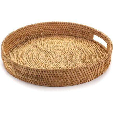 Bardusch-Plateau de Service Rond en Rotin, Plateau de Service en Osier avec Poignées Découpées, Panier de Service Tressé Fruits/Pain, 30 cm (1/5)