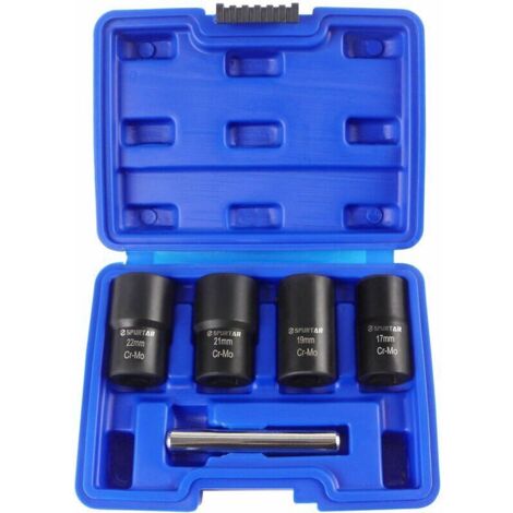 Bardusch-Coffret de douilles extracteurs de vis jeu de 5 douilles torsadées pour retirer les écrous de roue 17 mm, 19 mm, 21 mm et 22 mm, HANBING (1/5)