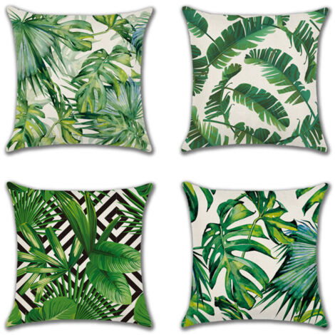 Bardusch-Extérieur Housse de Coussin, Lot de 4 Imperméable Plante Tropicale Verte Motif Canapé Taie d'oreiller pour Patio Jardin Salon Chambre Décoration, 45x45cm (1/5)