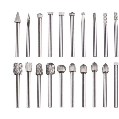 Bardusch-Lot de 20 fraises rotatives, outil de sculpture en acier rapide avec tête de meulage de 3 mm pour le travail du bois, la sculpture, la gravure, le perçage (1/5)