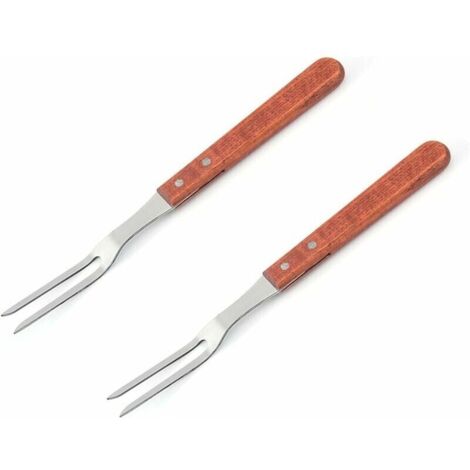 Bardusch-2Pcs Fourchette à Découper Fourchette à Viande en Acier Inoxydable Fourchette de cuisson avec Poignée en Wooden Bâtonnets à rôtir 33 3 cm pour Viande et Volaille Fourchette à Hot Dog (1/5)
