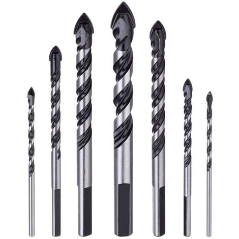 Bardusch-Lot de 7 forets à maçonnerie en carbure de tungstène pour porcelaine, carrelage, béton, mur de brique, verre, miroirs, plastique, maçonnerie et bois (3 4 5 6 8 10 12 mm) (1/5)