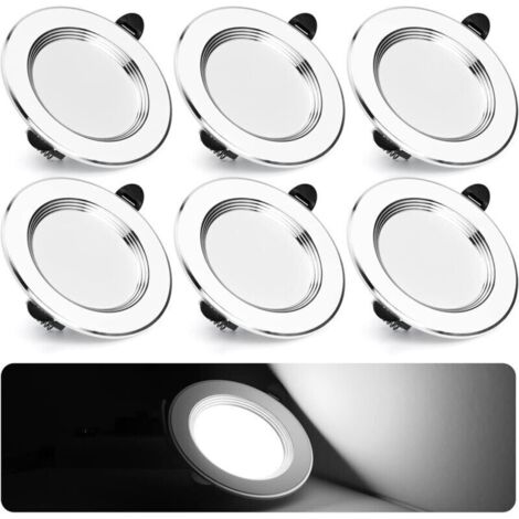 Bardusch-Spot LED Encastrable Extra Plat 7W 700Lm Encastré Lampe Plafonnier Blanc Froid 6000K Spot Salle de Bain Aluminium Rond en Métal Lot de 6 pour Salon Chambre (1/5)