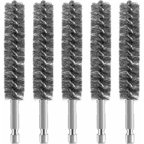 Bardusch-5pcs Brosse MéTallique de Brosse D'AléSage D'Acier Inoxydable pour la Brosse MéTallique de Nettoyage de Perceuse Brosse D'Acier Inoxydable avec la PoignéE de Tige Hexagonale (1/5)