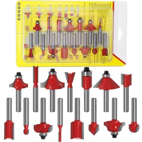 Bardusch-15pcs 6.35mm Tige Fraises à Défoncer Kit Coffret Fraise pour Defonceuse en Carbure de Tungstène Outil de Travail du Bois de Carbure de Profil (1/5)
