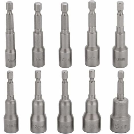 Bardusch-10 Pcs Embout Douille Visseuse à Choc 6 15mm Set Magnétique Hexagonale Douille Jeu de Embout Aimanté Perceuse Prise Hexagonale douille Set 1/4 Pouce pour Mandrin à Changement Rapide (1/5)