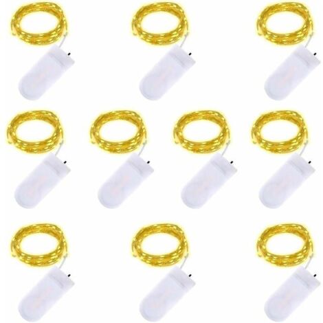 Bardusch-LED Chaîne Lumières 2m 20 LED Fonctionnant sur batterie Fil de cuivre Étanche Guirlandes lumineuses pour les vacances Mariage Fête Noël DIY Décorations, blanc chaud, paquet de 10 (1/5)