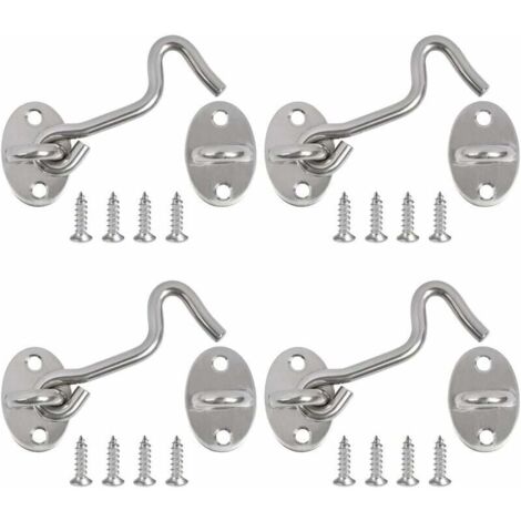 Bardusch-Crochet Fermeture Porte, 4PCS Crochet Cabine Verrous et Boulons pour Serrures Porte Loquet Portail Support Fenêtre pour Entretoise Silencieux Verrouillage Verrou Portail, 3 Pouce/Acier INOX (1/5)