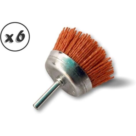 Bardusch-Brosse rotative métallique coupe Ø 75 mm Lot de 6 Sur tige Ø 6 mm Brins nylon abrasif grain 80 Pour perceuse ou visseuse à mandrin (1/5)