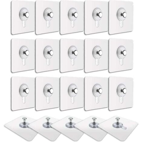 Bardusch-20 Pcs Accroches Tableau sans Percer, Fixation Cadre sans Percer, Accroche Cadre sans Percer Adhesif Impermable Amovible Autocollant Anti trace, Crochet Tableau Adhsif Transparent (1/5)