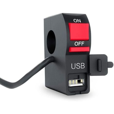 Bardusch-Interrupteur d'allumage CC 12 V pour moto   Étanche à la poussière   Bouton poussoir   Guidon avec chargeur USB   Voyant lumineux   Ampoules à incandescence   Petit panneau blanc avec câblage (1/5)