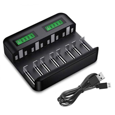 Bardusch-Chargeur de Piles Universel LCD, Chargeur Universel pour AA/LR6, AAA/LR3, C/R14, D/R20 Ni MH Piles Rechargeables avec Entrée Type C Micro USB, Chargeur 9008 avec Technologie Détection de Pile (1/5)
