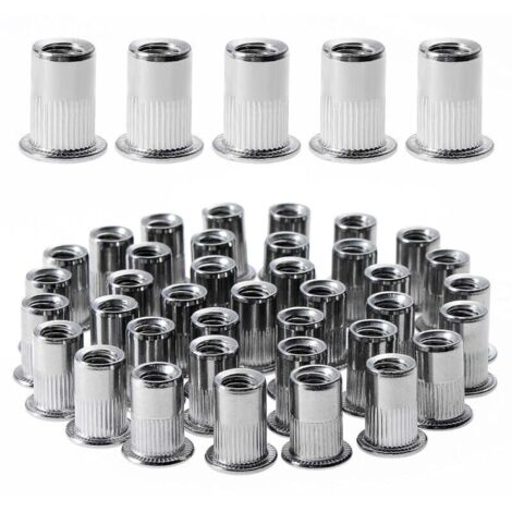 Bardusch-100 pièces M6 écrou à rivet fileté à tête plate, écrous à riveter fileter en acier inoxydable, inserts filetés pour mental plastique (12 mm  15 mm) (1/5)