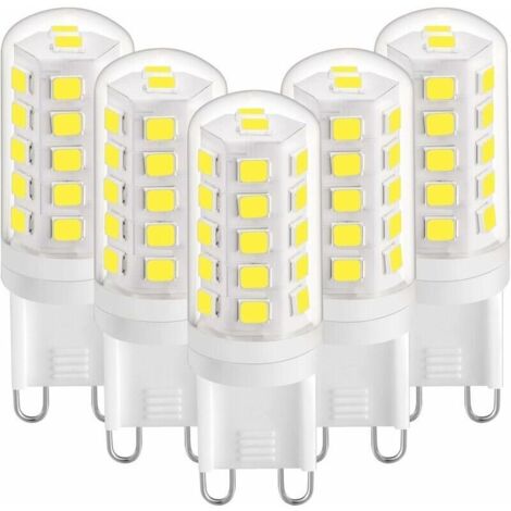 Bardusch-Ampoule LED G9 3W Blanc Froid 6000K, Ampoules LED G9 420LM, Équivalent à une Ampoule Halogène 28W 40W, Ampoules LED G9 Maïs pour Lampe de Bureau,AC 220 240V, Paquet de 5 [Classe énergétique E (1/5)