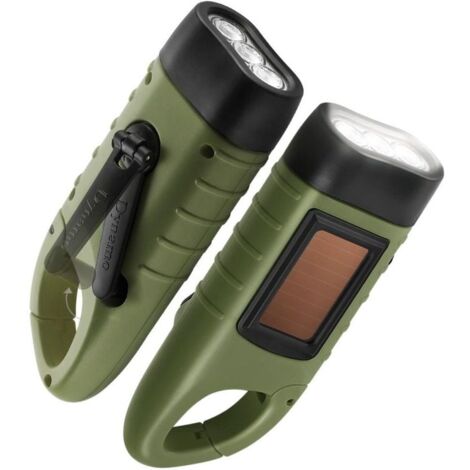 Bardusch-Lot de 2 lampes de poche à énergie solaire à manivelle rechargeable LED lampe à dégagement rapide mousqueton dynamo pour sports de plein air vert (1/5)