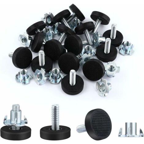 Bardusch-6,35mm Niveleurs de Meubles Réglables, 16 Pièces Pieds de Nivellement Meuble à Visser Pied de Chaise à Visser avec Écrous en T, Pieds de Nivellement pour Meubles Placard (M6) (1/5)