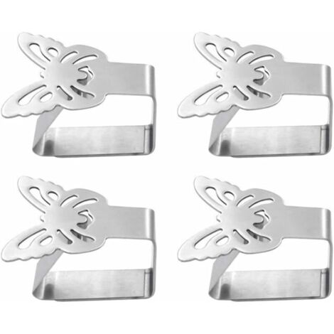 Bardusch-Lot de 4 Pinces de Nappe en Acier Inoxydable pour Nappe, Nappe, Pinces à Nappe (Papillon), Acier Anti Rouille, Argent 1, 6,5 5 (1/5)