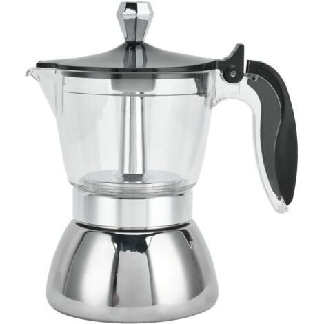 Bardusch-Cafetière à expresso en acier inoxydable avec dessus en verre et couvercle en cristal pour 4 tasses Cafetière italienne 200 ml