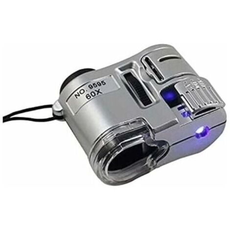 Bardusch-Loupe de Poche 60X Mini Microscope de Poche Loupe Détecteur de Devise Portable Bijoutier Loupe Lunettes avec Lumière UV (Couleur : Argent) (Argent) (1/5)