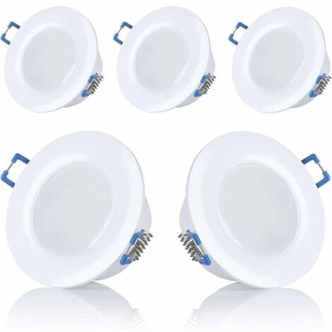 Bardusch-Lot de 5 spots LED, encastrables, pour salle de bain, IP44, 230 V, ultra plats, 5 W, disponibles en blanc chaud et blanc froid, ronds, blanc, Diamètre d'ouverture : 75 80mm(blanc chaud) (1/4)
