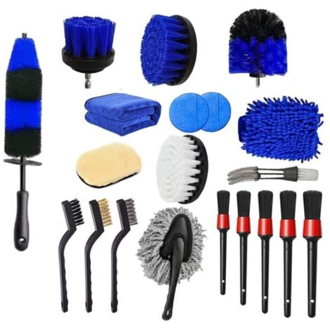 Bardusch-20 Kit Nettoyage Voiture avec Brosse Jante Voiture,Brosse Perceuse,Gant Microfibre Chiffon Microfibre Voiture,Brosse Métallique Nettoyage Voiture Interieur,Pad Polissage,Brosse Store Venitien