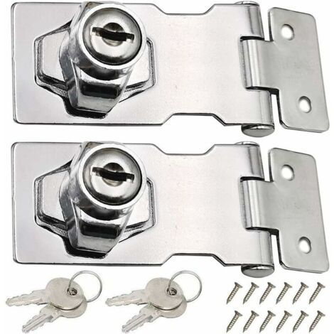 Bardusch-2 Pièces Moraillon de Verrouillage en Acier Inoxydable 80mm Boulon de Porte Loquet Boucle avec Cadenas et Clé pour Verrouiller la Remise Portes Armoires Boites Meubles (1/5)