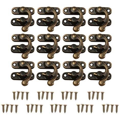 Bardusch-Fermoirs pour placards 12pcs Verrous rétro décoratifs cabinet boîte à bijoux cales verrou Cadenas Loquet Crochet cornes Bronze Cadenas Moraillon Boîte à bijoux Boucle avec 48 vis (Bronze) (1/4)