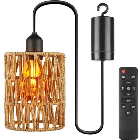 Bardusch-Lampe suspendue à piles avec télécommande - Lampe suspendue sans alimentation électrique - Lampe en rotin - Lampe bohème pour patio, jardin, salon, chambre à coucher (1/5)