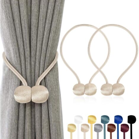 Bardusch-Deux embrasses magnétiques pour rideaux, adaptées aux rideaux de salon et aux rideaux de douche (beige). (1/5)