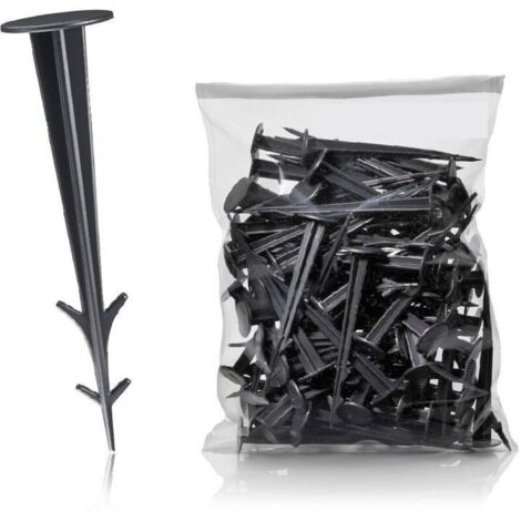Bardusch-Lot de 100 piquets de sol en plastique noir de 12 cm, résistants aux UV, clous de sol en plastique pour serre (1/5)