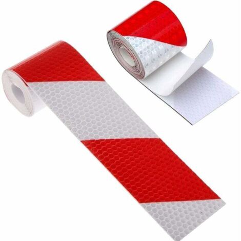 Bardusch-2pcs Ruban Réfléchissant Avertissement De Sécurité Réfléchissant Autocollant Film Blanc Rouge, Fluorescent Bande de Sécurité Autocollant de pour la Visibilité de la Nuit 5cm x 3m (1/5)