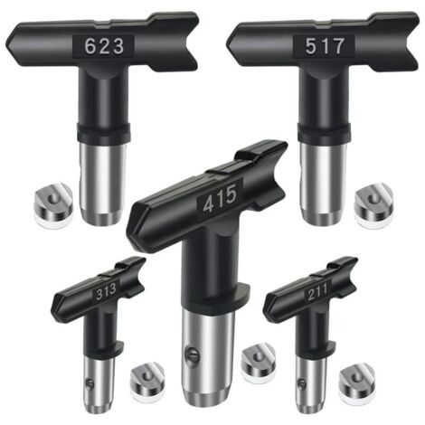 Bardusch-Accessoires pour pulvérisateurs airless, tête de pulvérisation réversible, 5 buses airless pour pistolets à peinture airless et pulvérisateurs airless 211, 313, 415, 517, 623 noir (1/5)