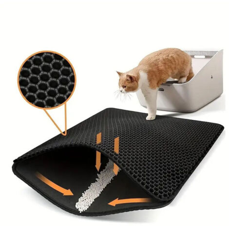 Bardusch-Katzenstreumatte 4050cm Katzentoilettenmatte, EVA-Waben-Doppelschicht-Design, Urin-wasserdicht, Streukontrolle, Katzenstreumatte, reduziert Abfall, leicht zu reinigen, waschbar, schwarz (1/5)