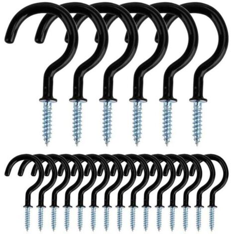 Bardusch-Crochets de plafond métalliques à visser, pour une utilisation intérieure et extérieure, pour suspendre tasses, pots, lampes, cordes, 20 pièces (noir) (1/4)