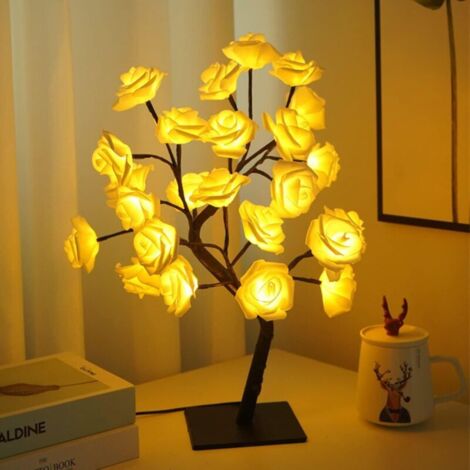 Bardusch-Rose Light Cadeau de Fête des Mères Décoration 24 LED Rosier Lumière Cadeau pour Maman Fleurs Lumineuse Veilleuse USB Décoration de Bureau Rose Blanche [Classe énergétique A] (1/5)