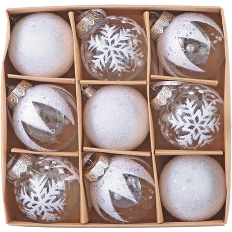 Bardusch-9 Pieces Baubles d'arbre de Noël 6cm Boule de Noël Blanche et Claire Baubles de Plastique Peluche Décorations Suspendues Arbre de Noël pour Fête Anniversaire Mariage Noël (1/5)