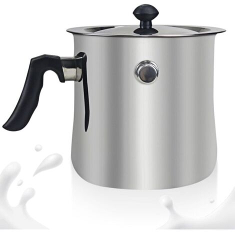 Bardusch-Casserole à lait à induction - 1.5L En acier inoxydable Double paroi Avec bec verseur et couvercle en verre Avec poignée en plastique antidérapante pour cuisinières à gaz, électriques et à in (1/5)