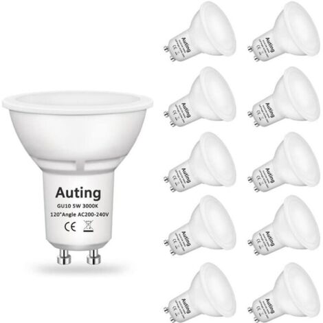 Bardusch-Ampoule GU10 Led Blanc Chaud(3000K), Gu10 Led 5W 470 Lumens Ampoules Led GU10 Remplacement Pour Ampoule Halogène 35W, Angle de Faisceau 120 °, CRI 82, 220-240VAC, 10 Pièces (1/5)